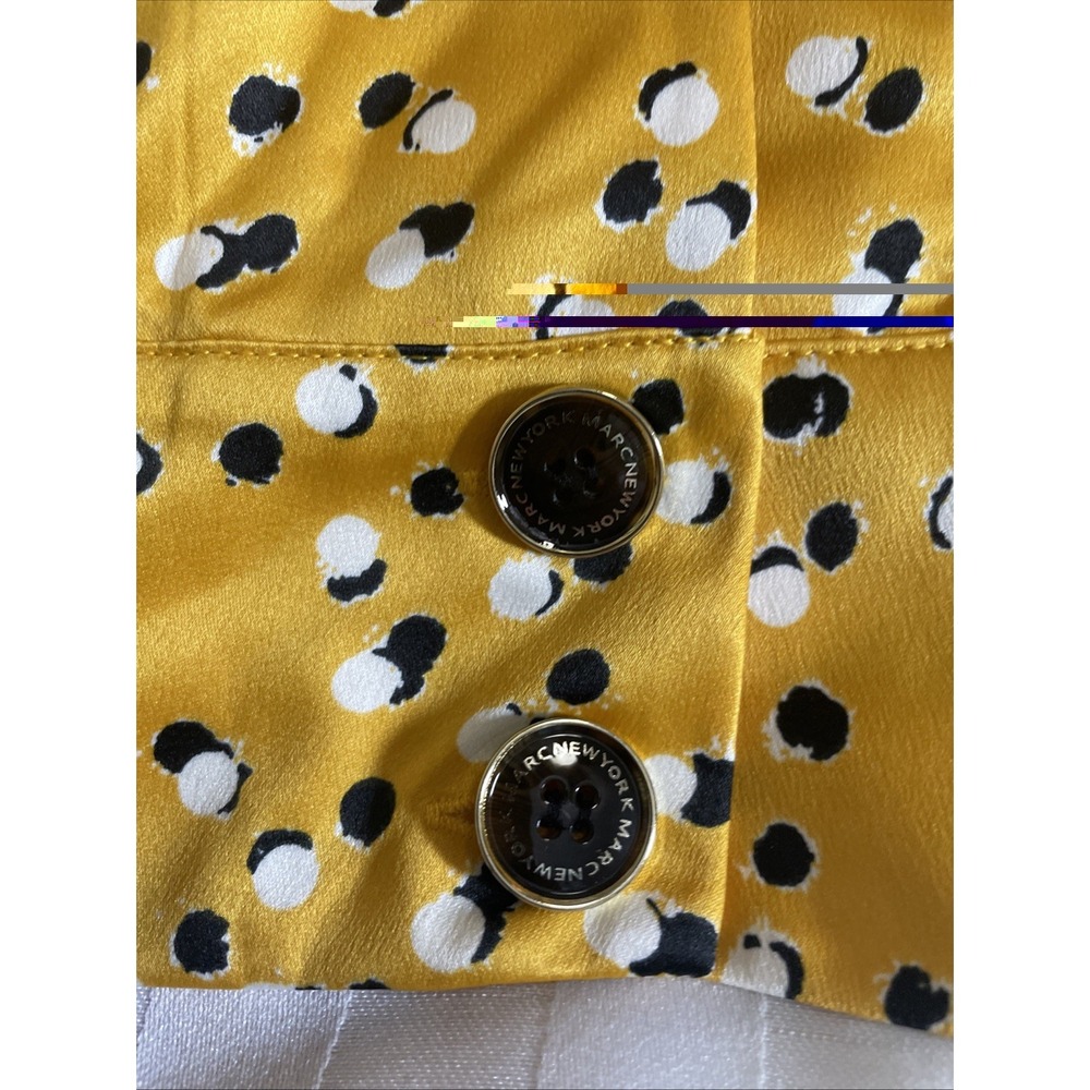 Marc New York Cropped Blouse Jacket Women Medium Satin Yellow Dot Button Up - Picture 9 of 12
